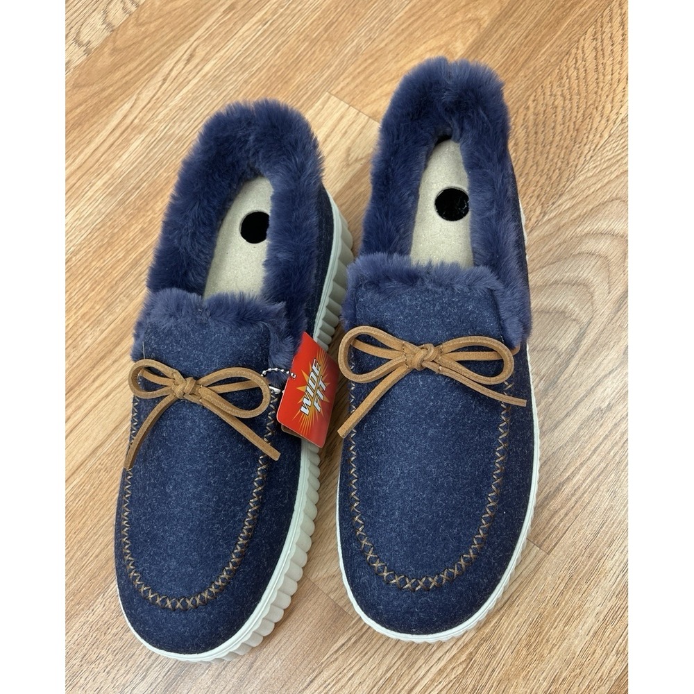Skechers Cozy Ojai Moccasin Slippers in Navy Women's Size 11 Wide Fit NEW - Picture 2 of 11